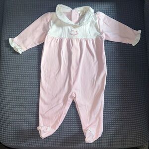 Kissy Kissy- Pink collared footed onesie